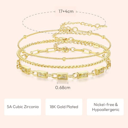 Gold Birthstone Bracelet for Women, 18K Gold Plated Layered Jewelry Bracelet Set, Womens Dainty Stackable Bracelets Link Paperclip Chain Valentines Day Gift for Wife Her - color: Gold-11-Nov.