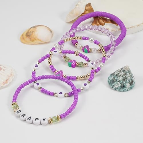 Twinfree Bohemian Cute Fruit Banana Cherry Strawberry Pineapple Mango Polymer Clay Beaded Stackable Stretch Bracelets - color: color 25