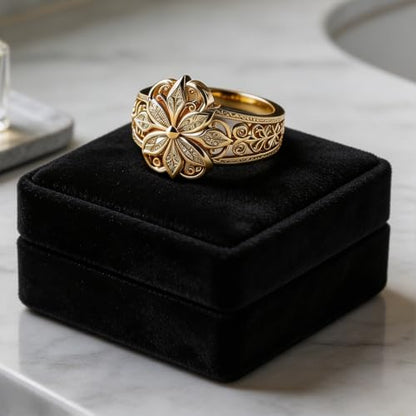 Chunky Gold Flower Ring For Women, Vintage Classic Engraved Hollow Plumeria Flower Pattern Stackable Thumb Ring, Promise Stackable Wedding Engagement Couples Men Jewelry Gift