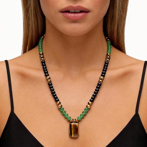 Money Bracelets Necklace Jewelry Set for Women Men Jade Crystal Tiger Eye Obsidian Beaded Necklace Feng Shui Good Luck Money Bracelet Wealth Attraction Accessories Outfits Protection Jewelry Gifts - color: A4