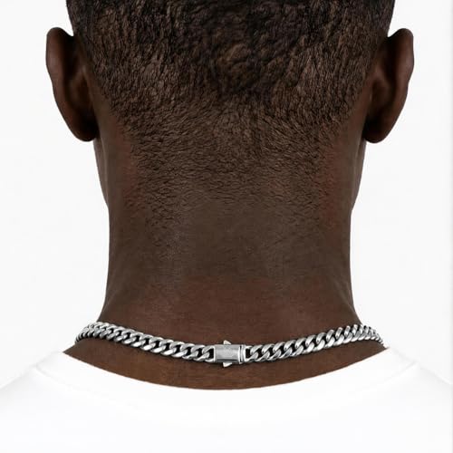Hip Hop 18K Gold Cuban Link Chain for Men, 8mm Miami Cuban Necklace 316L Stainless Steel, Gold & Silver Available, Quick Lock Button Clasp, Anti-Tarnish Skin Friendly Mens Jewelry Gifts, 18-24" - color: Silver-8mm