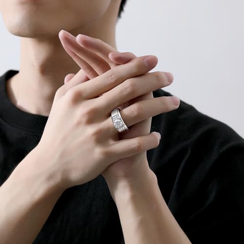 Mens Moissanite Wedding Bands, D Color VVS1 Moissanite Sterling Silver Plated 18K White Gold,Round Wedding Anniversary Band Ring for Men‘s Gift - style: 2.15CTTW