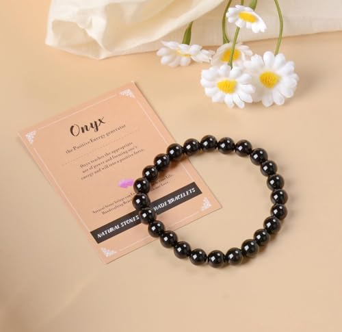 AD Beads Handmade Gemstone Stretch Elastic Bracelet Crystal Healing Reiki Nature's Beauty and Spiritual Essence Unisex (12mm, Black Onyx) - color: Black Onyx, size: 12mm