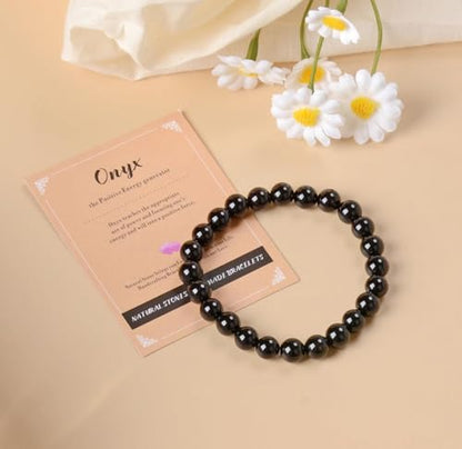 AD Beads Handmade Gemstone Stretch Elastic Bracelet Crystal Healing Reiki Nature's Beauty and Spiritual Essence Unisex (12mm, Black Onyx) - color: Black Onyx, size: 12mm