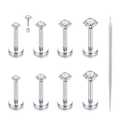Oveta Threadless Push in Lip Rings 16G/18G/20G Labret Jewelry CZ Lip Studs Stainless Steel Cartilage Earrings for Women Monroe Medusa Piercing Jewelry 6/7/8/10/12mm Bar Length - color: Silver, size: 18G*6mm bar*1.5/2/2.5/3mm cz