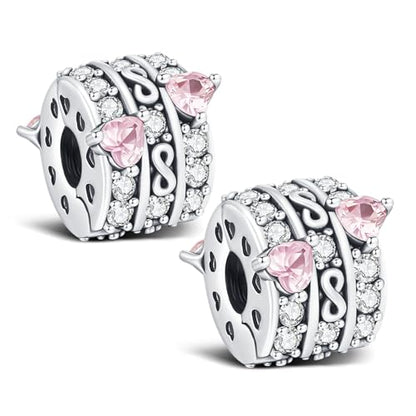 KEQ Clip Spacer Charm for Bracelet 925 Silver Pave Cubic Zirconia Clip Lock Stopper Bead Spacer For Women Bracelets Stopper Birthday Gifts European Openable Beads 2pcs - color: Pink Heart