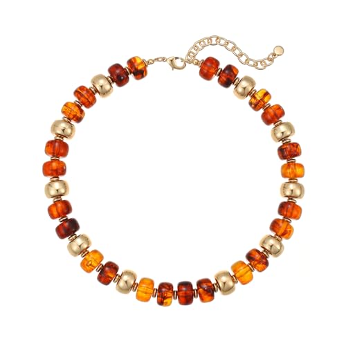 Resin Chunky Colorful Beaded Necklace | Adjustable Boho Statement Necklace,Summer Beach Party Jewelry - color: Brown