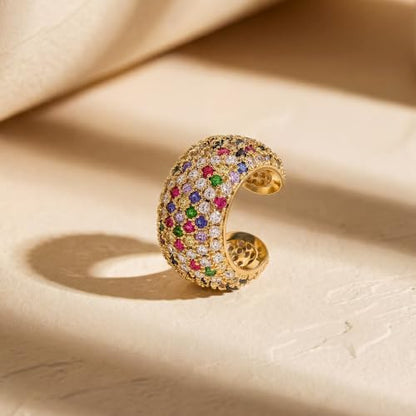 Gold Ear Cuff for Women Non Piercing | Cuff Earrings, 14K Gold Plated, Colorful Cubic Zirconia Pave, Pearl, Clover, Cartilage Earrings Trendy Jewelry, Single - color: Multi-color A