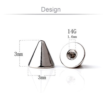 Replacement Spikes Cone Body Jewelry Piercing Barbell Parts 16G 14G Pack of 10 - style: 10pcs 14G 3mm