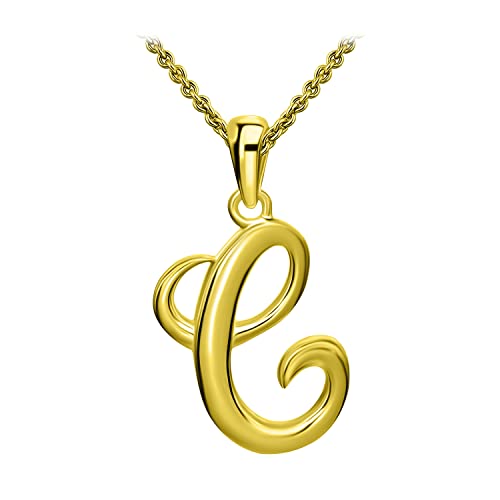 SEA OF ICE Letter Initial Necklace, Alphabet Letter Pendant Necklace, Sterling Silver, Gold, Rose Gold Necklace for Women, Elegant Initial Necklaces, Personalized Custom Women's Necklaces - color: Yellow Gold - C