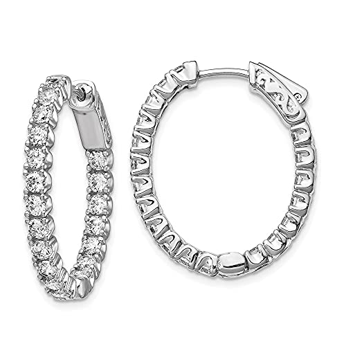 Solid Real 925 Sterling Silver CZ Cubic Zirconia Oval Inside-Out Hoop Earrings - 27mm x 22mm