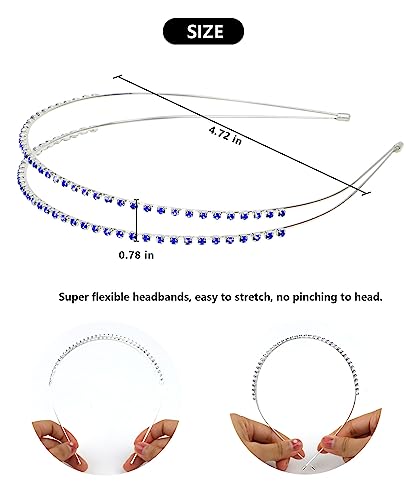 Wecoe Royal Blue Rhinestone Headband Flower Girl Wedding Headpiece Crystal Metal Headbands for Women Fashion Hairband Gifts 4 Pack - color: Silver band & royal blue rhinestones