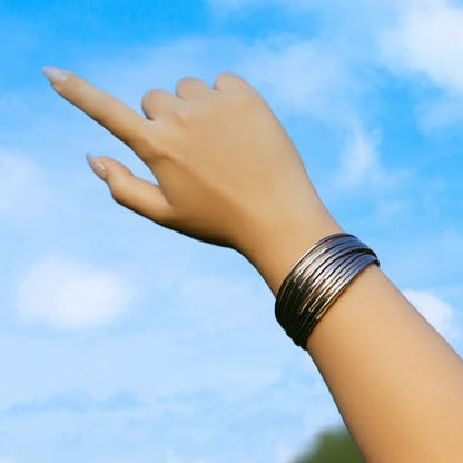 Gold Tube Leather Wrap Bracelets Boho Chunky Stackable Layered Western Cuff | Stacked Bohemian Cool Magnetic Clasp Bangles Statement Cowgirl Hippie Country Festival Accessories for Women Trendy - color: Grey