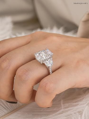 Maxinejewelry 925 Silver 6CT 3-Stone Cushion Cut Engagement Ring
