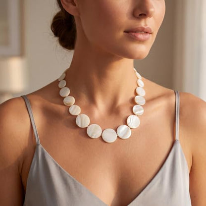 Firstmeet Boho Round Shell Necklace Old Money Style Strand Seed Bead Collar