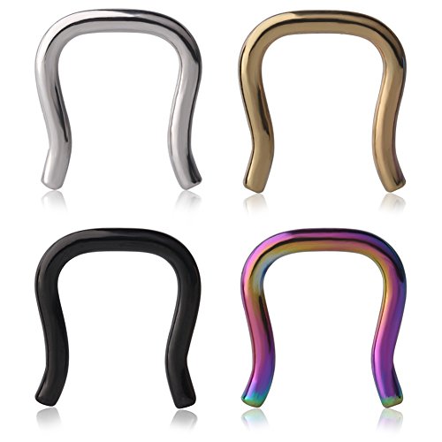 Ruifan 316L Surgical Steel U-Shaped & Staple Nose Septum Hanger Retainer Nose Ring 16g,14g,12g - color: Assorted Colors(14G)