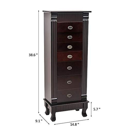 Vasitelan Large Standing Jewelry Armoire Cabinet Chest with Drawers,Jewelry Box Storage Organizer with Top Flip Mirror, Retro Standing Wood Jewelry Cabinet (Style 5-7 Drawers) - color: Style 5-7 Drawers