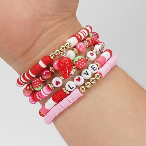 Twinfree Bohemian Cute Fruit Banana Cherry Strawberry Pineapple Mango Polymer Clay Beaded Stackable Stretch Bracelets - color: Color 10