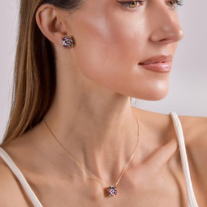 Large Square Stud Earrings for Women - Big Sparkly Rhinestone Studs | Plated in Gold Tone or Silver Tone, Hypoallergenic and Safe for Sensitive Ears - color: Confetti Glitter