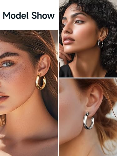 PROSTEEL Chunky Hoop Earrings for Women 14K Gold Plated/Black/Silver | 20/30/40/50/60/70/80mm Stainless Steel Thick Big Round Hoop with Waterproof and Non Tarnish Trendy Jewelry with Gift Box - color: 4. Black, size: 30MM