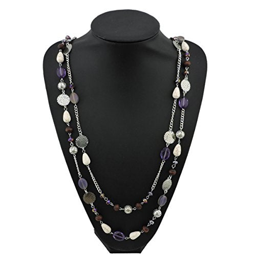 Bocar Long Necklaces for Women Trendy, Boho Layered Crystal Beaded Collar Necklaces for Women, Fashion Statement Necklaces Jewelry - color: Purple