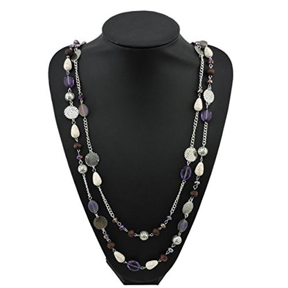 Bocar Long Necklaces for Women Trendy, Boho Layered Crystal Beaded Collar Necklaces for Women, Fashion Statement Necklaces Jewelry - color: Purple