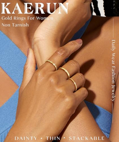 KAERUN Stackable Gold Rings for Women Non Tarnish Dainty 14K Gold Plated Stacking Rings Cubic Zirconia Thumb Ring Set Trendy Statement Wedding Bands Promise Engagement Rings for Women Size 6-10 - style: stack-B