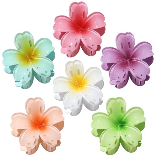 SMKSL 6 Pcs Flower Hair Claw Clips for Women Hawaiian Large Hair Clips for Thick Thin Curly Hair, Strong Hold & Non-Slip, Stylish Medium Beach Hair Accessories for Women Girls (Hawaiian) - color: Hawaiian