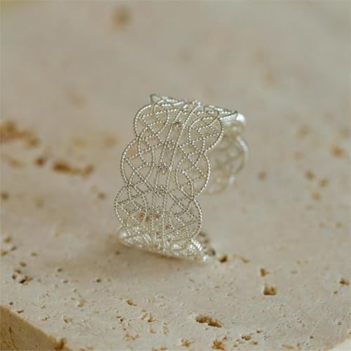 Valentines Rings for Women, Non Tarnish Chunky Wedding Ring Set, Adjustable Bohemian Statement Ring - style: Silver Wide Edge Wave Style