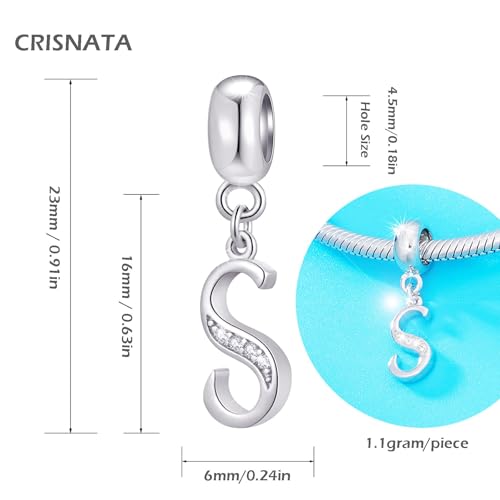 26 Letter Pendant Charms, Polished 925 Sterling Silver Complete Initial A-Z Dangling CZ Stone Alphabet Beads, fits European Bracelet Necklace, Gift for Mother/Father/Daughter/Son/Sister/Aunt - color: Letter S CZ Pendant Charm