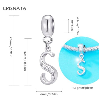 26 Letter Pendant Charms, Polished 925 Sterling Silver Complete Initial A-Z Dangling CZ Stone Alphabet Beads, fits European Bracelet Necklace, Gift for Mother/Father/Daughter/Son/Sister/Aunt - color: Letter S CZ Pendant Charm