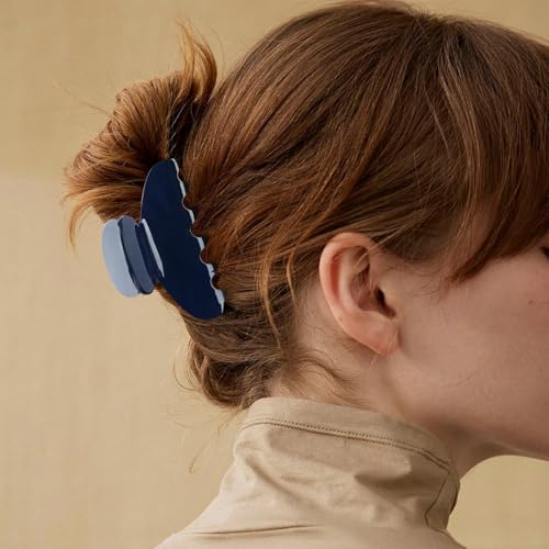 MAORULU Medium Cute Acetate Hair Claw Clips for Women Girls, 3 Inch Navy Claw Clips for Thin & Medium Thick Hair, Durable French Banana Clip with Gift Box (Navy Blue) - color: Navy Blue