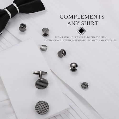 HAWSON Silver/Gold Cufflinks for Men with Tuxedo Shirt Studs,Men Accessories Jewelry with Gift Box,Gifts for Family,Best Friend on Wedding Business Birthday Anniversary - color: Gunmetal ( Cufflinks with 6 pcs studs)