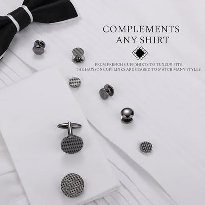 HAWSON Silver/Gold Cufflinks for Men with Tuxedo Shirt Studs,Men Accessories Jewelry with Gift Box,Gifts for Family,Best Friend on Wedding Business Birthday Anniversary - color: Gunmetal ( Cufflinks with 6 pcs studs)