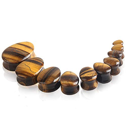 Teardrop Tiger Eye Ear Gauges Plugs Tunnels Expanders Natural Stone Double Flared Earrings Piercing Jewelry (9/16"(14mm))