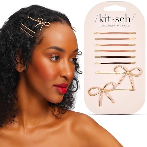 Kitsch Metal Hair Bobby Pins, 8 Count Barrettes for Women, Enamel Puffy & Bow Hair Pins, Hair Accessories & Bun Hair Clips for Girls, Use to Clip Ballet Hair Net, Rosewood - color: Rosewood, size: 8 Count (Pack of 1)