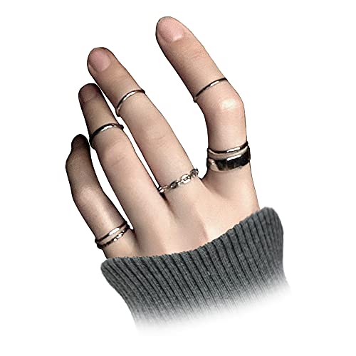 Gothic Knuckle Ring Set 7 Pcs Half Open Finger Ring Silver Punk Stackable Rings for Women or Men