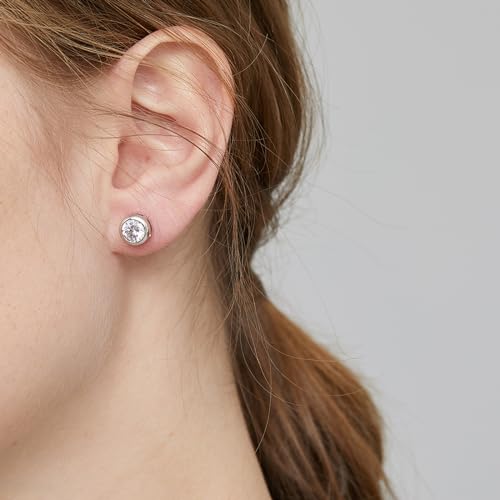 925 Sterling Silver Bezel Stud Earrings for Women Hypoallergenic Cubic Zirconia Stud Earrings for Unisex - style: 3-Bezel Studs-6.5mm