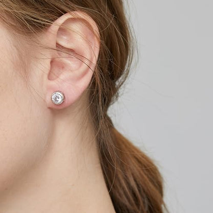 925 Sterling Silver Bezel Stud Earrings for Women Hypoallergenic Cubic Zirconia Stud Earrings for Unisex - style: 3-Bezel Studs-6.5mm
