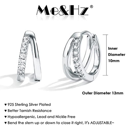 Me&Hz Gold Huggie Earrings Small Huggie Hoop Earrings for Women 14K Gold Plated Hypoallergenic Cubic Zirconia Huggies Mini Silver Hoop Earring for Women - color: Double Hoops,Silver