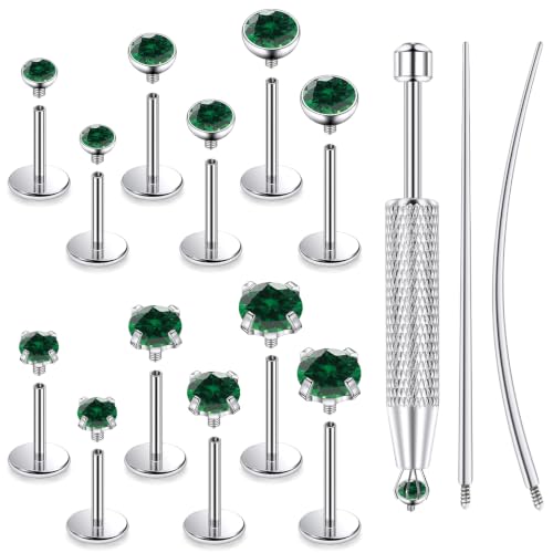 F136 Titanium 20/18/16g Flatback Earrings Nose Lip Rings Jewelry - color: Green, size: 20g