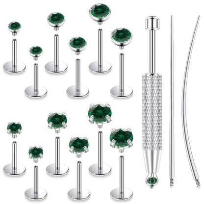 F136 Titanium 20/18/16g Flatback Earrings Nose Lip Rings Jewelry - color: Green, size: 20g