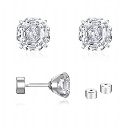 Zircon Flat Back Screw Hypoallergenic Surgical Steel Stud Earrings - color: Ice White, size: 1ct - 0.24 Inch (6mm)
