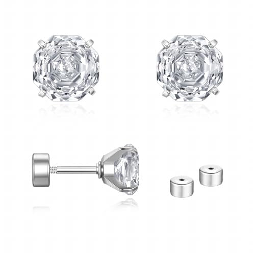 Zircon Flat Back Screw Hypoallergenic Surgical Steel Stud Earrings - color: Ice White, size: 1ct - 0.24 Inch (6mm)