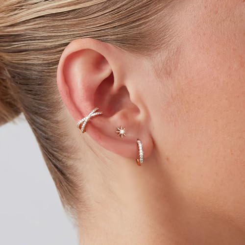 Sterling Silver Ear Cuffs Non Piercing Fake Conch Cuff Earrings for Women | 2 Pcs Adjustable Hypoallergenic Clip On Cartilage Helix Earrings with 5A Cubic Zirconia, 16K Gold Plated/Silver/Rose Gold - color: Rose gold
