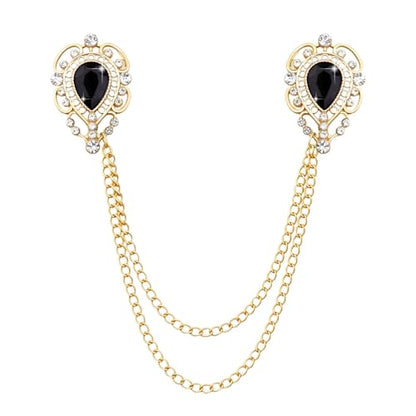 Teardrop Rhinestone Brooch Mens Lapel Pins for Shirt Collar Hanging Chain Brooch Suit Pin Crystal Rhinestone Lapel Pins for Men - color: Black