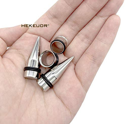 HEKEUOR 11mm 7/16" Steel Ear Stretching Kit - 2 Tapers 2 Tunnels Size Between 00g(10mm) and 1/2" (12mm) - color: Silver 11mm(7/16")