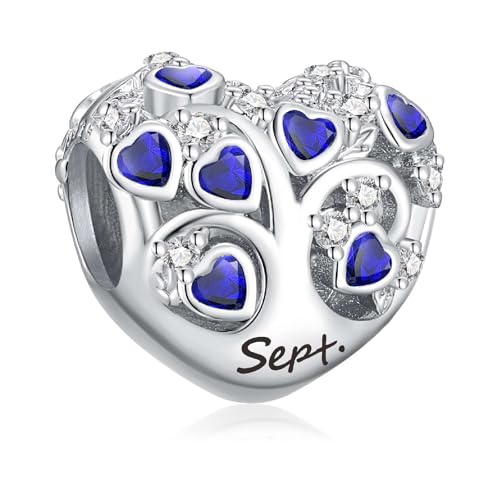 Birthstone Charms for Heart Dangle Charms for Bracelets and Necklaces, Birthday Mother's Day Christmas Jewelry Gifts For Women - color: September