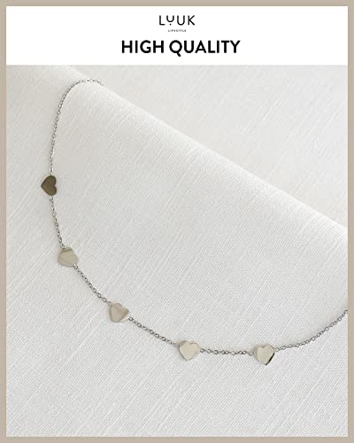LUUK LIFESTYLE Stainless steel necklace with pendant and HAPPINESS card, 20” adjustable length, lucky charm, friendship chain, Valentine's Day gift, birthday, women's jewelry, silver, gold, rosegold - color: Silver, size: Little hearts