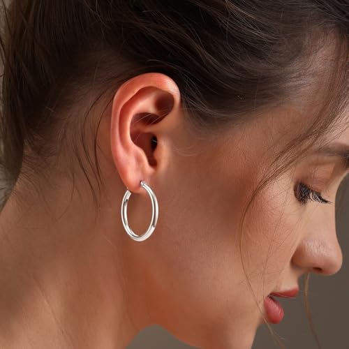 Charmsy 925 Sterling Silver Hoop Earrings | Lightweight Italian 2.5mm Tube Diamond-Cut Round Classic Hoops Earring for Women | Size 15/20/25/30/35/40/50/60/70mm | Small Medium Large - color: Classic, size: 30 MM